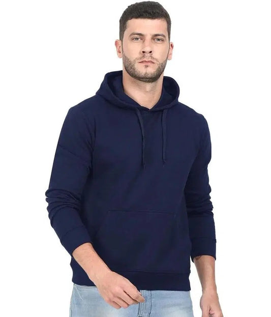 Men's Stitched Fleece Plain Hoodie, Blue