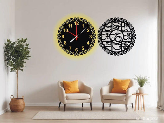 Elegant Beautiful Calligraphy Analogue Wall Clock - Stylish Wooden Home Decor