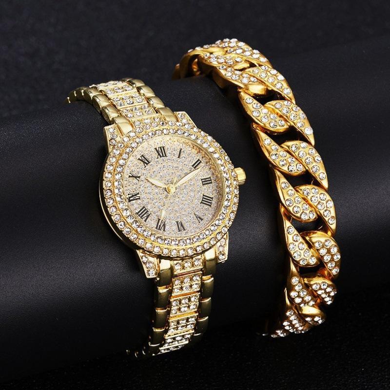 Women's Diamond Artificial Set - Roman Watch - Silver /Gold /Gold Rose