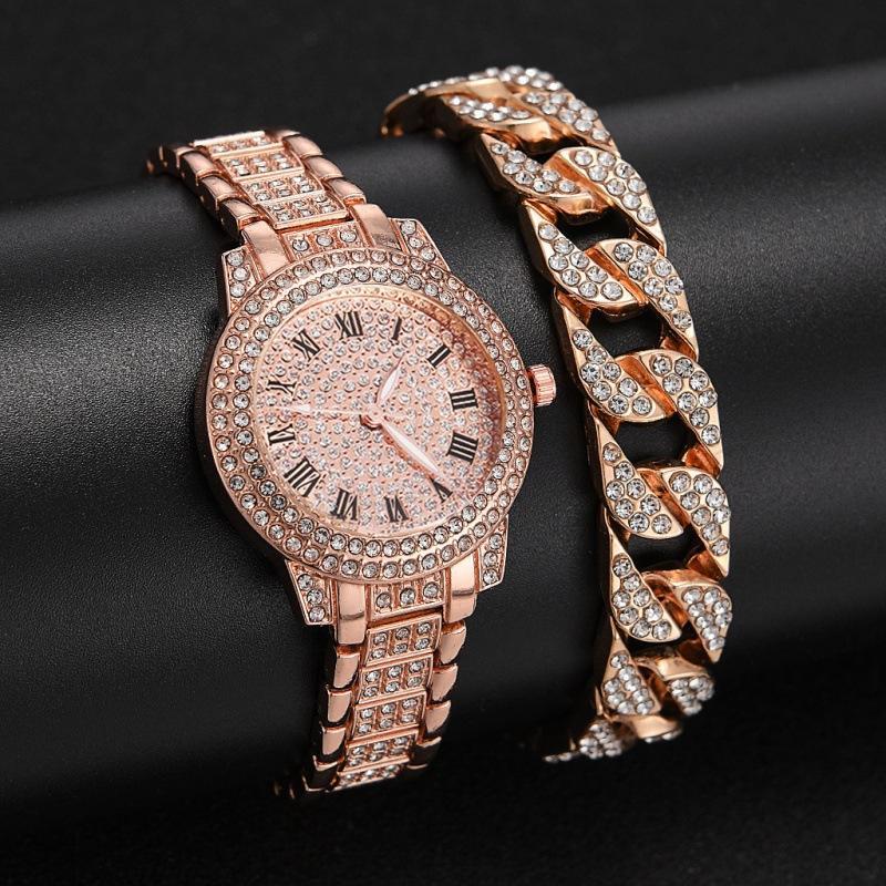 Women's Diamond Artificial Set - Roman Watch - Silver /Gold /Gold Rose